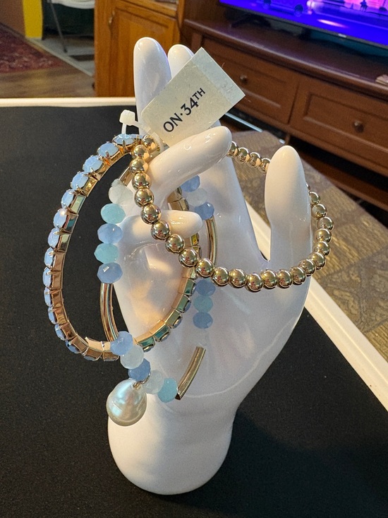 Jewelry - Gold and Light Blue Beaded Bracelet Set of 3 On 34th St